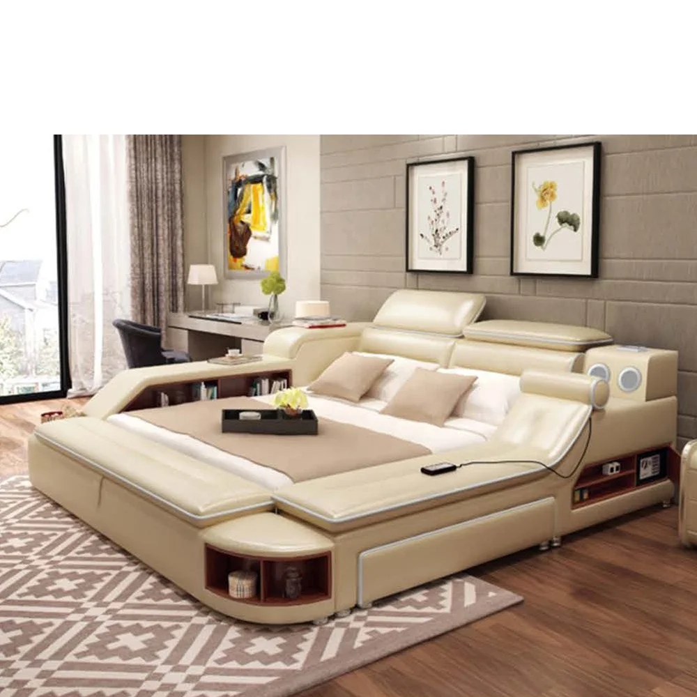 For Multi Function Bed With Speaker Modern Bedroom Furniture Set Leather High Bed End