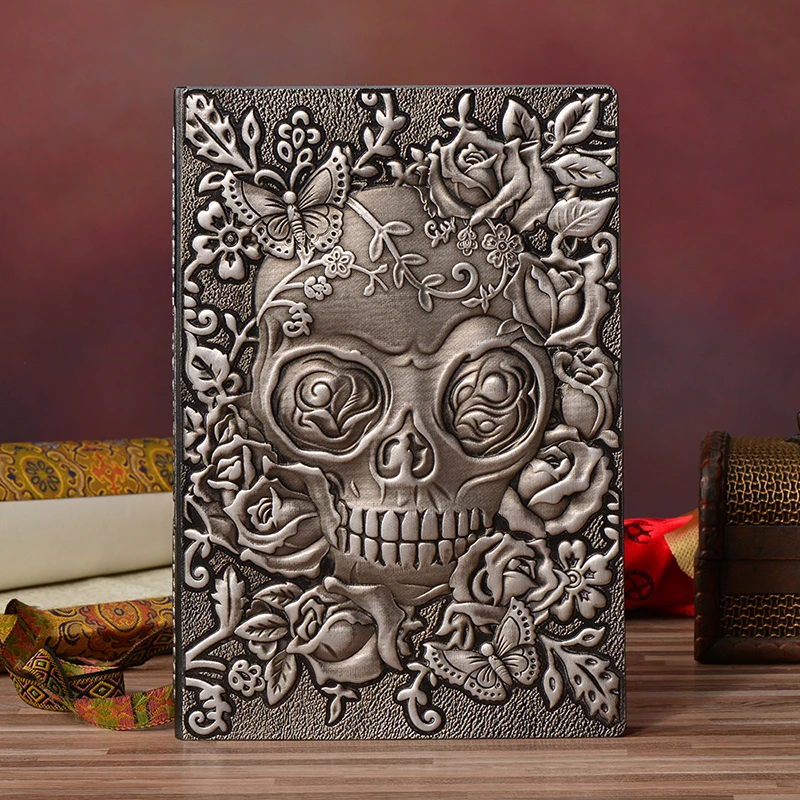 Color Skull Flower Embossed PU Leather Notebooks A5 Planner Notepad Diary School Supplies Halloween Gifts Stationery ежедневник