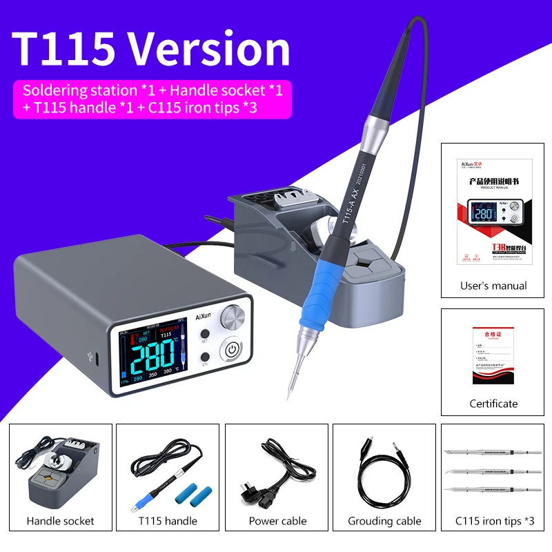 AIXUN T3B Intelligent Soldering Station Electric iron Soldering Kit with T115 T210 Handle Tips for Phone SMD BGA Welding Tools