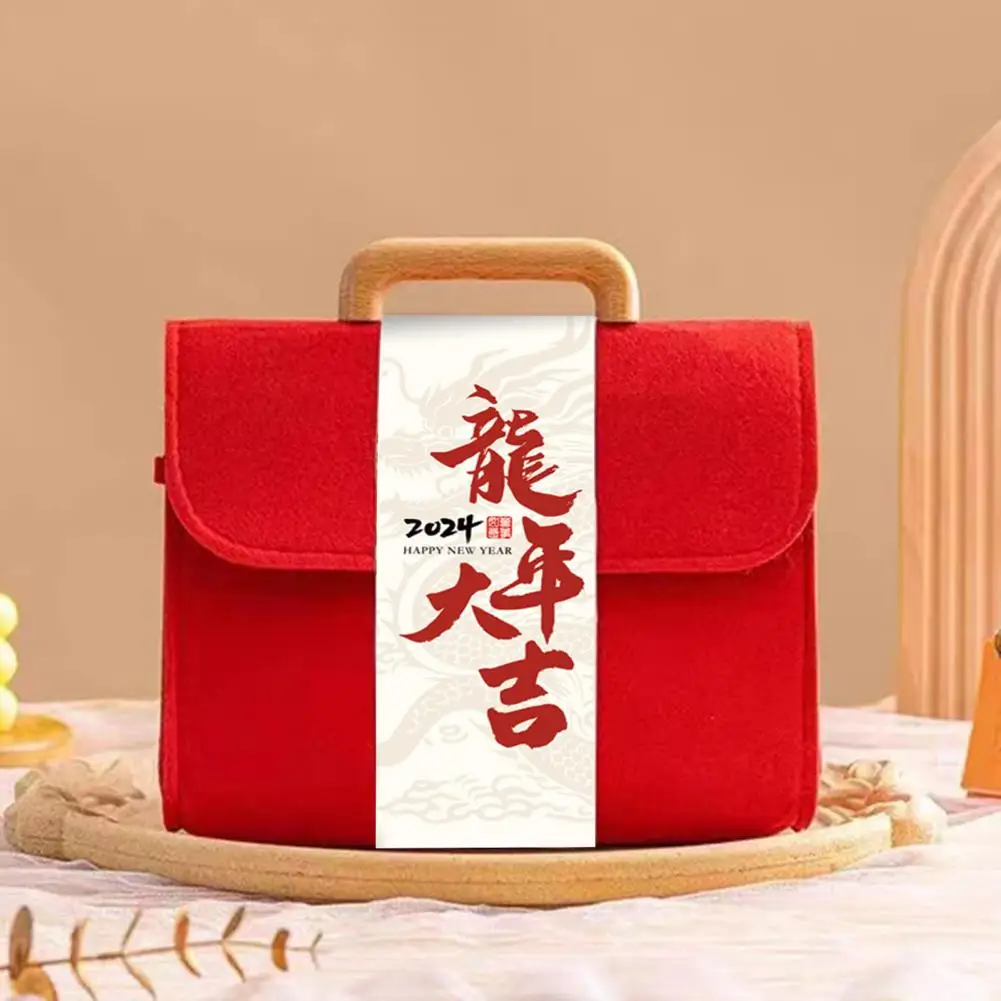 Caja de regalo de Año Nuevo de estilo nacional chino con borlas de mango duradero, mano de obra fina, portátil, 2024
