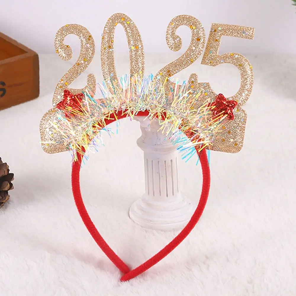 Colorful Sequin 2025 New Year Headbands Non-slip Wear-resistant Cosplay Headbands Exquisite 2025 Letter Christmas Hair Hoop