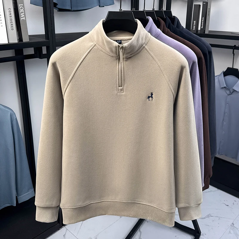 جديد رائع التطريز الرجال نصف البريدي الوقوف طوق هوديي عالية الجودة الصوف الدافئة طويلة الأكمام الشتاء ملابس رجال الأعمال غير رسمية #6