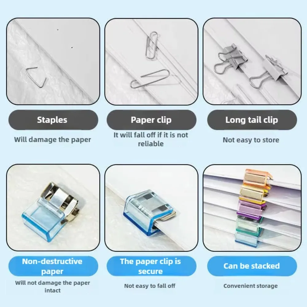 5 個半透明カラークリップ金属バインダークリップドキュメント紙クリップ事務用品バインディング固定クリップ学校文具