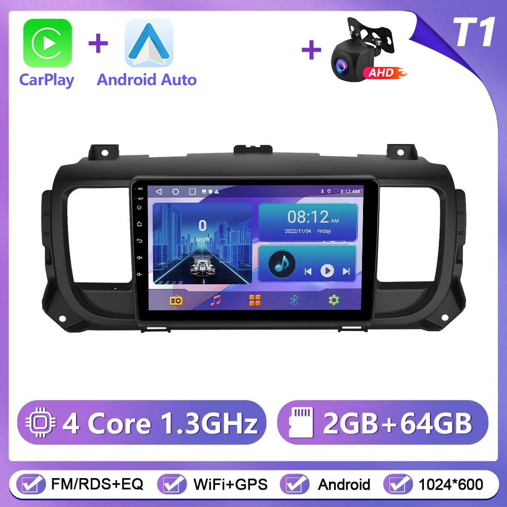 Podofo 9 inch autoradio voor Citroen Jumpy 3/Peugeot Expert/Toyota Proace 2016 draadloze CarPlay Android Auto WiFi GPS stereo