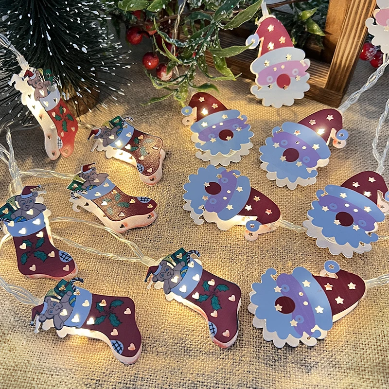 1.6m Christmas LED String Lights Cute Santa Claus Snowman Socks Xmas Tree Fairy Lights Garland Christmas New Year Home Decoraion