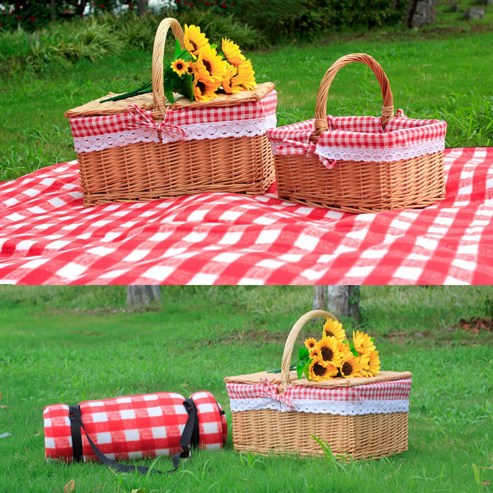 

Woven Wicker Basket Picnic Camping Storage Bread Fruit Food Breakfast Flower Display Box Kitchen Organizer Home Decor