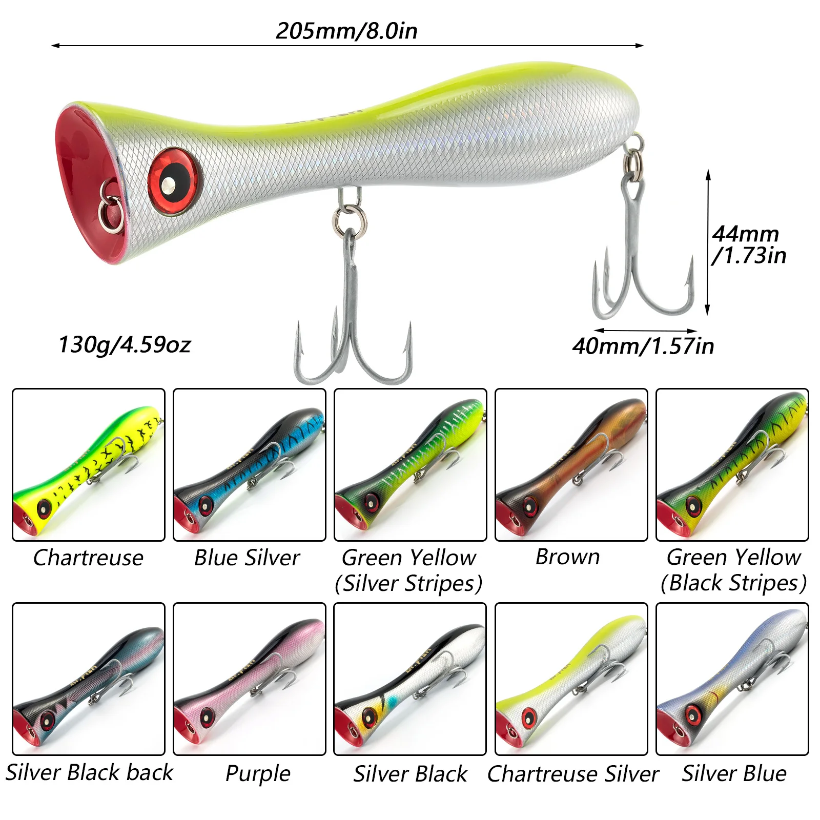 Dr.Fish Big Game Popper Fishing Lure 205mm 130g Topwater Popper Wobbler for Surf Fishing GT Tuna Artificial Hard Bait 4/5X Hooks