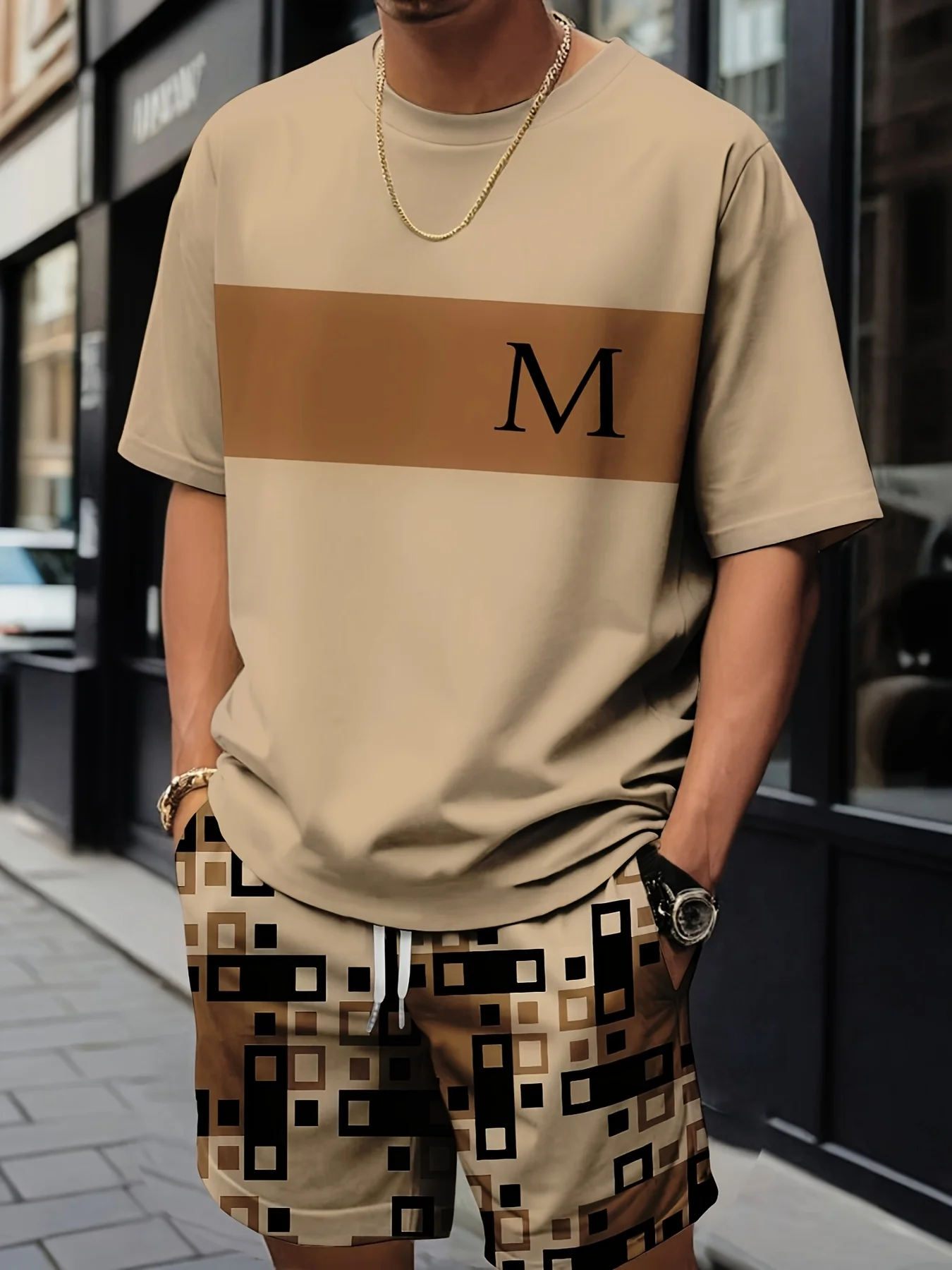 New Men's Cross Print T-Shirt and Shorts Set Stylish Streetwear Short-Sleeve To… - Image 2
