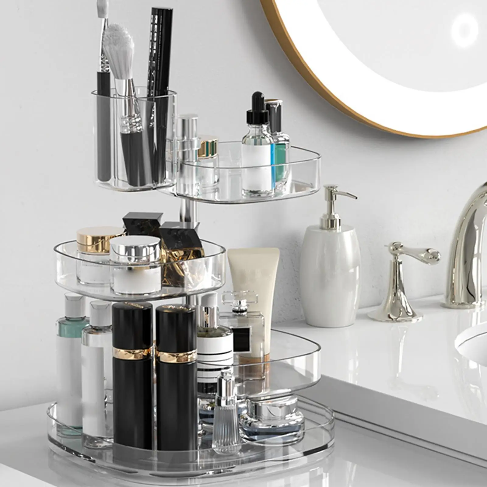 Adjustable Makeup Organizer with Rotating Feature for Brushes, Vanity, and Bedroom Storage