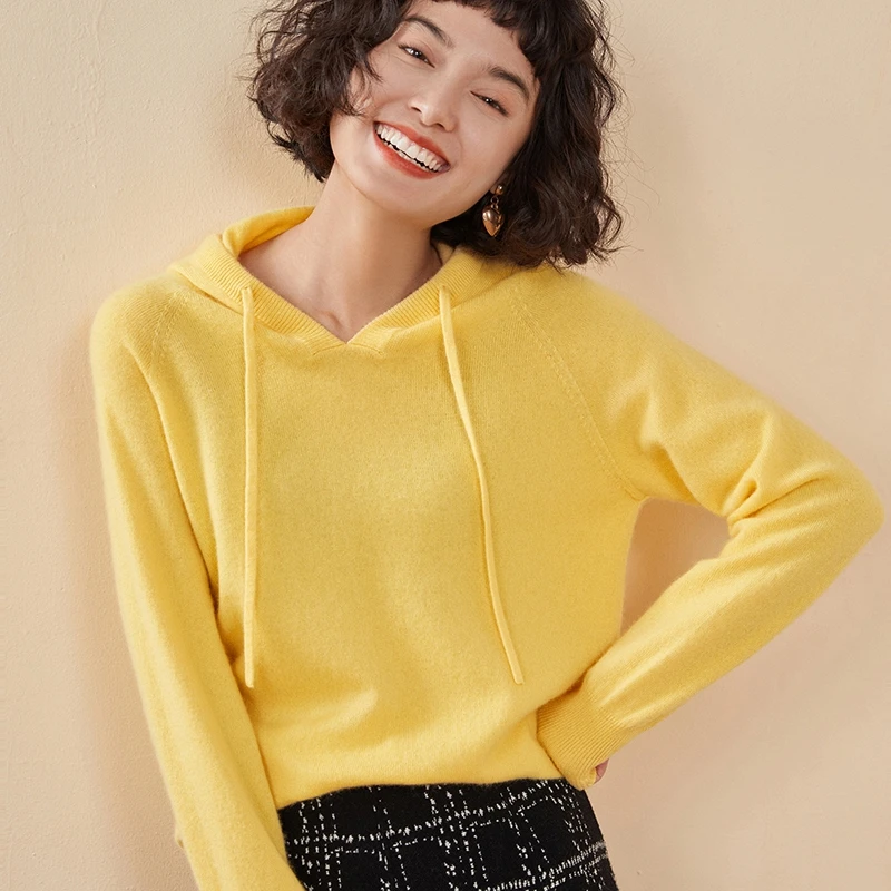 

Autumn/Winter New Women's 100% Cashmere Sweater Hooded Thickened Knit Pullover Long Sleeved Hot Selling Fashion Women's Clothing