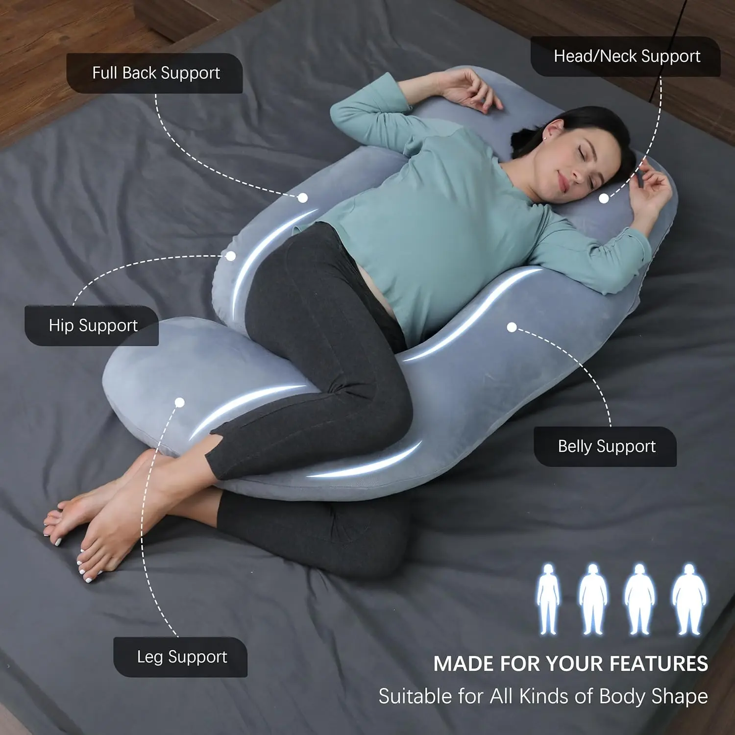 Pregnancy Pillows for Sleeping - U Shaped Full Body Maternity Pillow with Removable Cover - Support