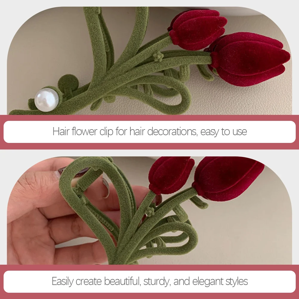 

Tulip Shape Hair Clamp Unique Flower Barrette Durable Flocking Alloy Material Hold Hair Firmly Everyday Use Claw Clips