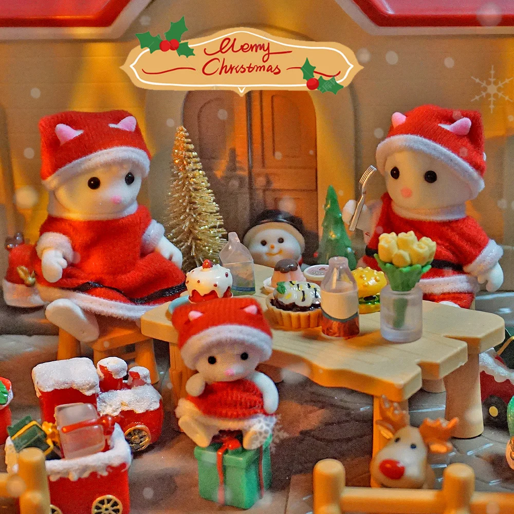 Tema de natal 1:12 casa de bonecas ovelhas modelo de família animal ornamento presente móveis em miniatura modelo de árvore de natal presente de natal