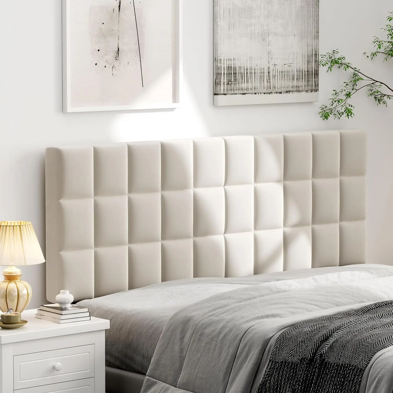 

Velvet Upholstered Tufted King Size Headboard,Wood Head Board with Metal Legs, Adjustable Height from 42” to 56”, Bed Headboard