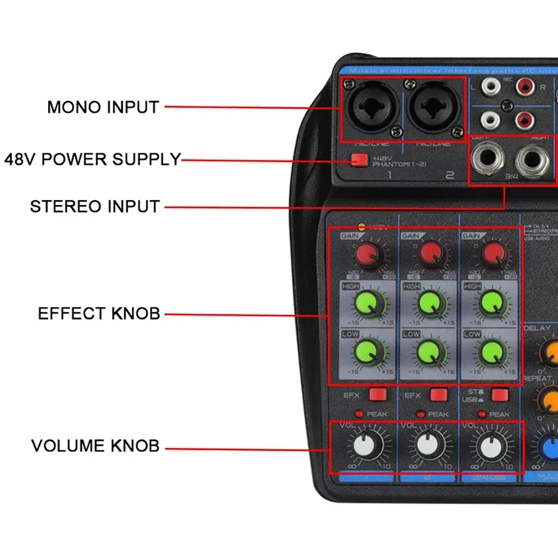 A39Q-4 Kanaals Audio Mixer Mini Sound Mixing Console Bluetooth 48V Voeding Voor Muziek DJ Opname Karaoke Systeem