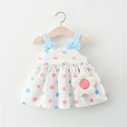 Summer Girls' Dress New 2 Pieces/Set Free Cute Bag Fresh Flower Bow Strap Daily Knee Length Cotton Comfortable Dress