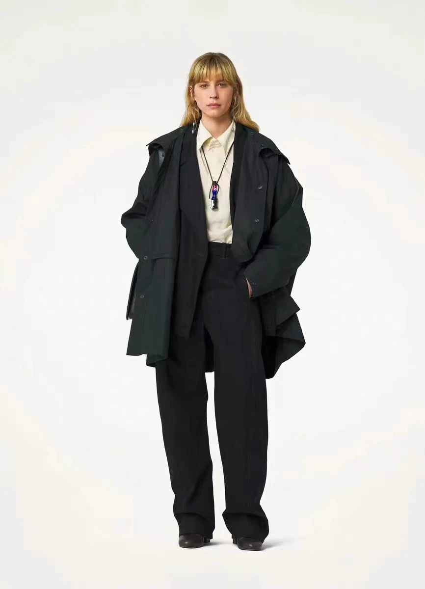 

mat Cotton Hat Detachable Single Button Loose Coat Hooded Women's Top Commute Sle Long Sve Coat-Length Cotton 00%