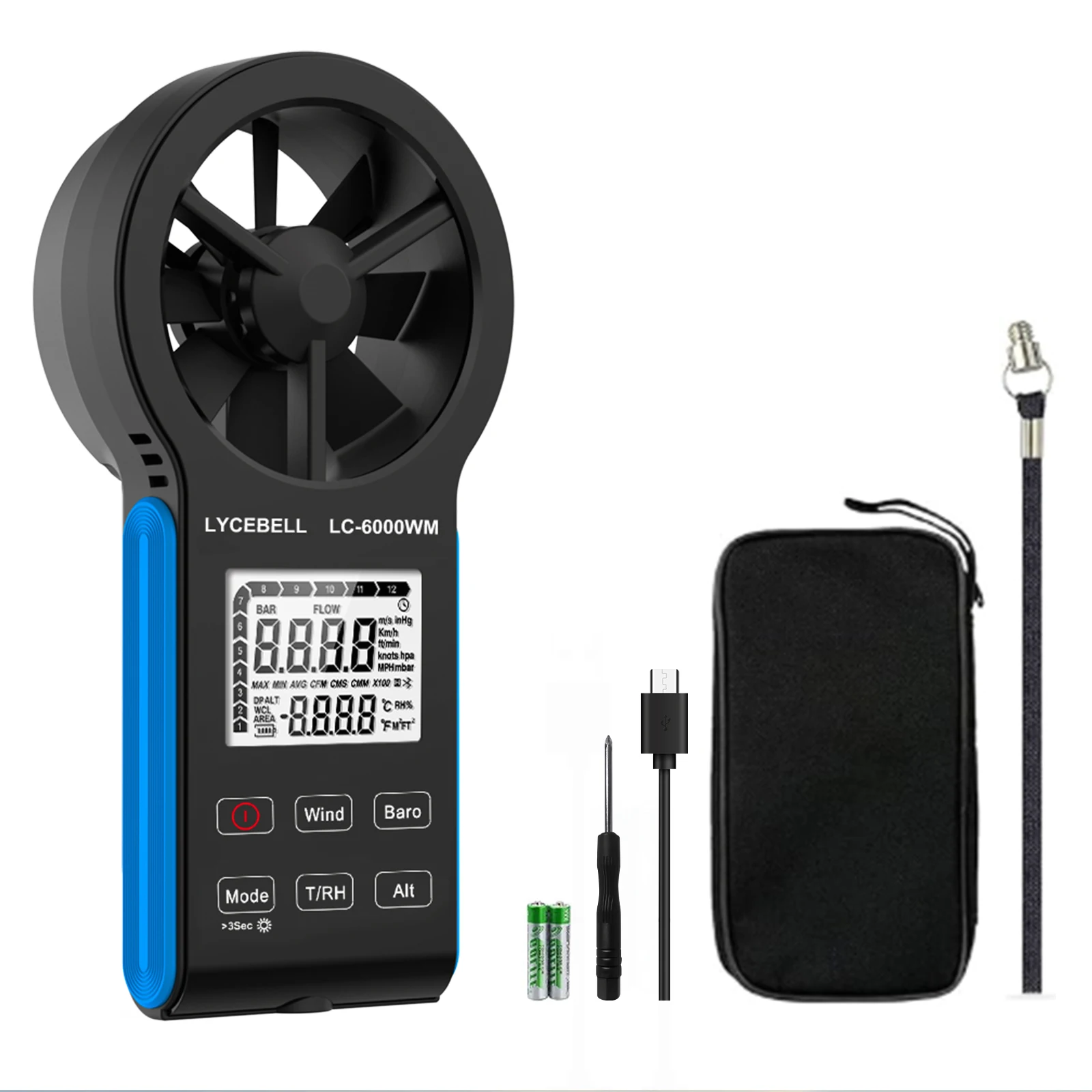 

Professional 6-in-1 Wind Speed Meter, Digital Anemometer with Wind Chill Dew Point Data Record for Outdoor Sailing