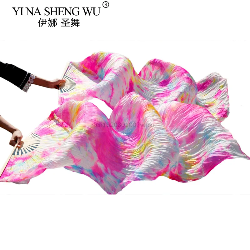 New Style Belly Dance Silk Fan 100% Real Silk Long Silk Fans Handmade Gradient Color Dance Fans Can Be Customized
