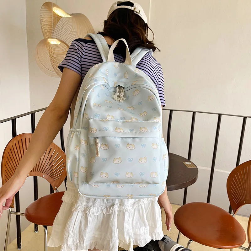 

New student schoolbag cartoon printed kitten lightweight backpack women's large-capacity travel backpack Xiaoqing
