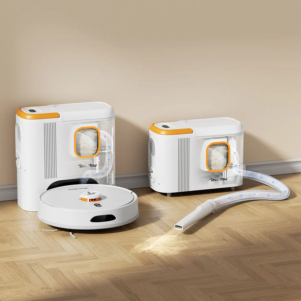Robot Teendow D20S MAX+ Aspiradora Robot 2 en 1 y Herramienta de Aseo para Mascotas, Succión Potente de 6000 Pa, Limpieza Automática de 70