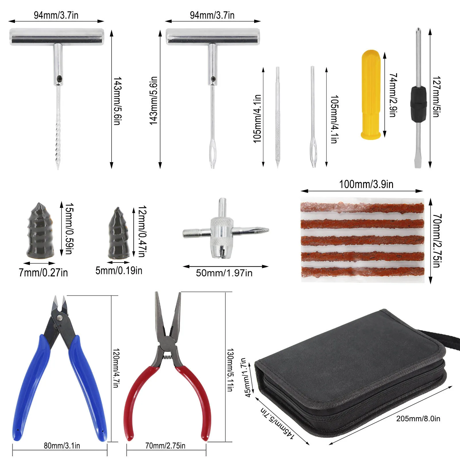 New Car Tire Repair Kit Tubeless Tyre Puncture Studding Tool Set Replacement Motorcycle Vacuum Nail Screws Cable Cutter Pliers