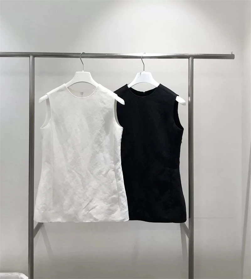 Bla White PREON 여름 신상 슬리퍼 오니 스웨이블 코튼 린넨 조끼 다용도 여성 아우터웨어 레귤러 길이