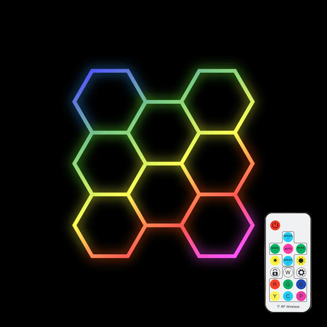 Hexagonal Led Light RGB Honeycomb Garage Lamp Led Hexagon Ceiling Lights for Auto Detailing Shop Garage Gym