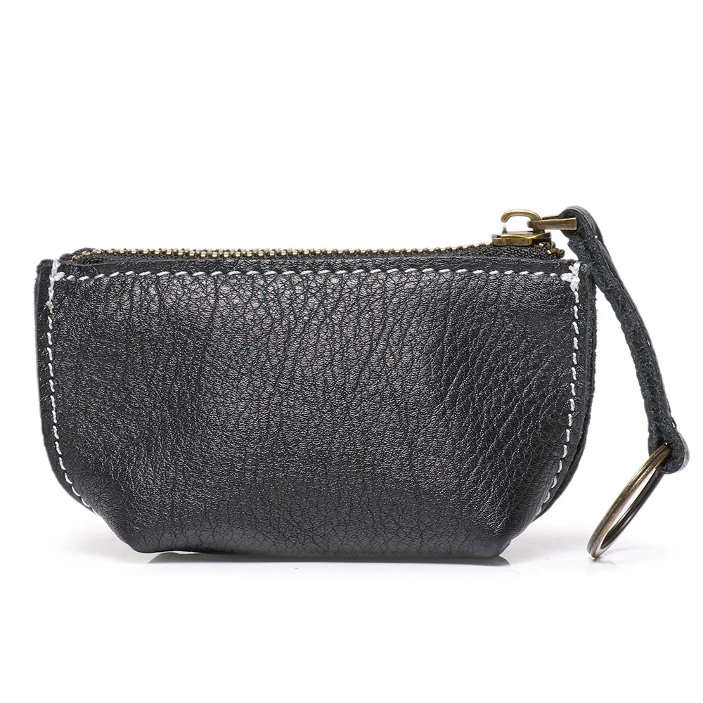 

Genuine Soft Leather Mini Wallet Key Holder - Small Zipper Coin Purse Keychain Wristlet for Women and Men