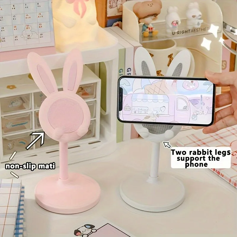 Cell Phone Stand Cute Cartoon Bunny Desktop Mobile Phone Holder Universal Adjustable Telescopic Lifting Lazy Bracket