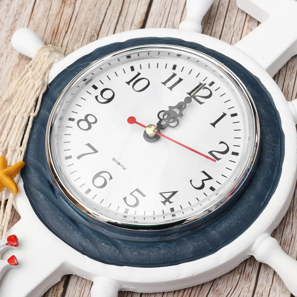 

1Pc Creative Blue White Ship Wheel Wall Clock Boat Anchor Decorative Clock for Home Living Room