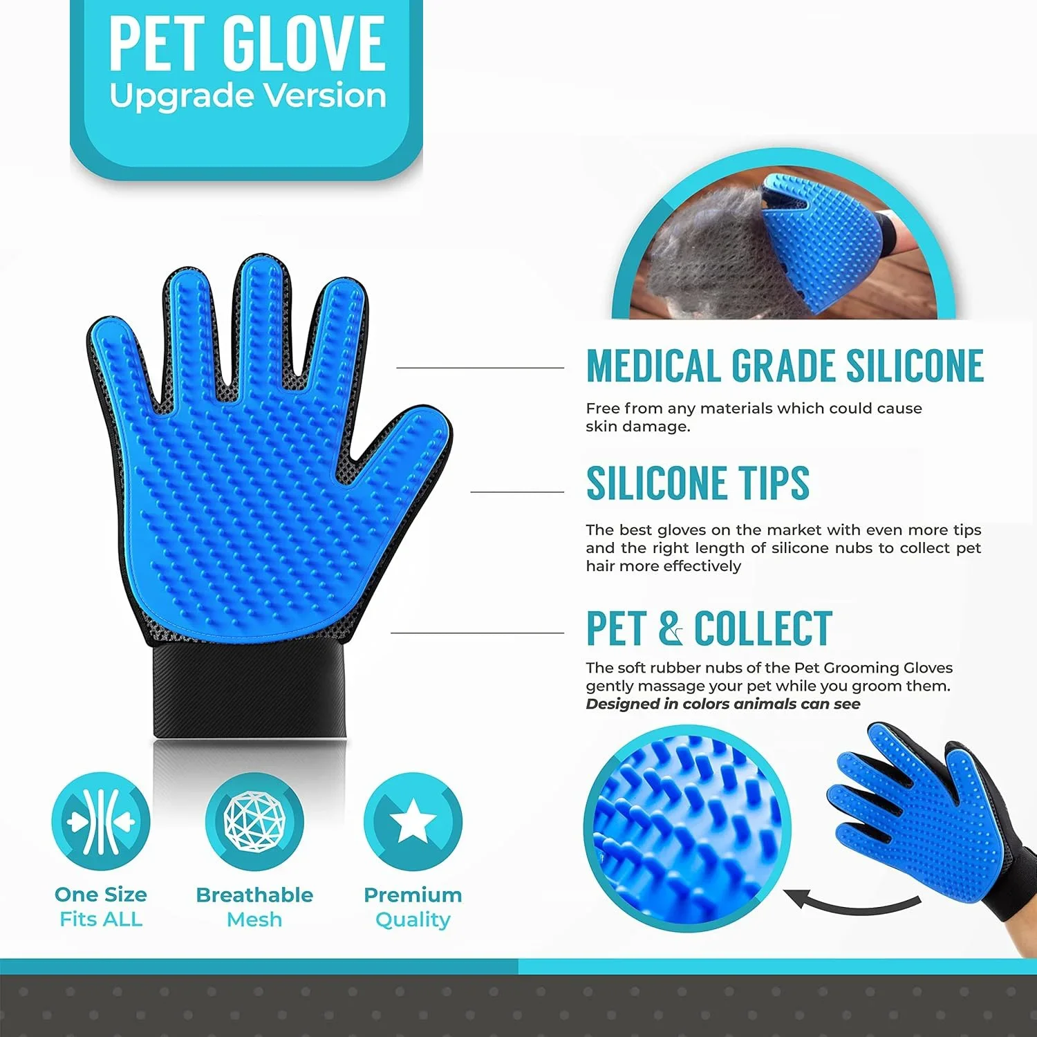 Pet Grooming Gloves Pets Hair Removal Brush Gloves Cats Dogs Horses Bath Brush Cleaning Massage Gloves Practical Pet Products