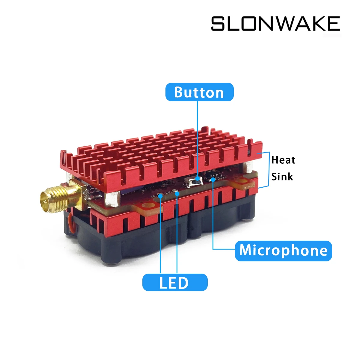 Slonwake โมดูลส่งสัญญาณ FPV vtx 48ช่องสัญญาณ5W 5.8G ไมโครโฟนในตัวสองพัดลมทำความเย็นสำหรับโดรนสำหรับแข่ง FPV