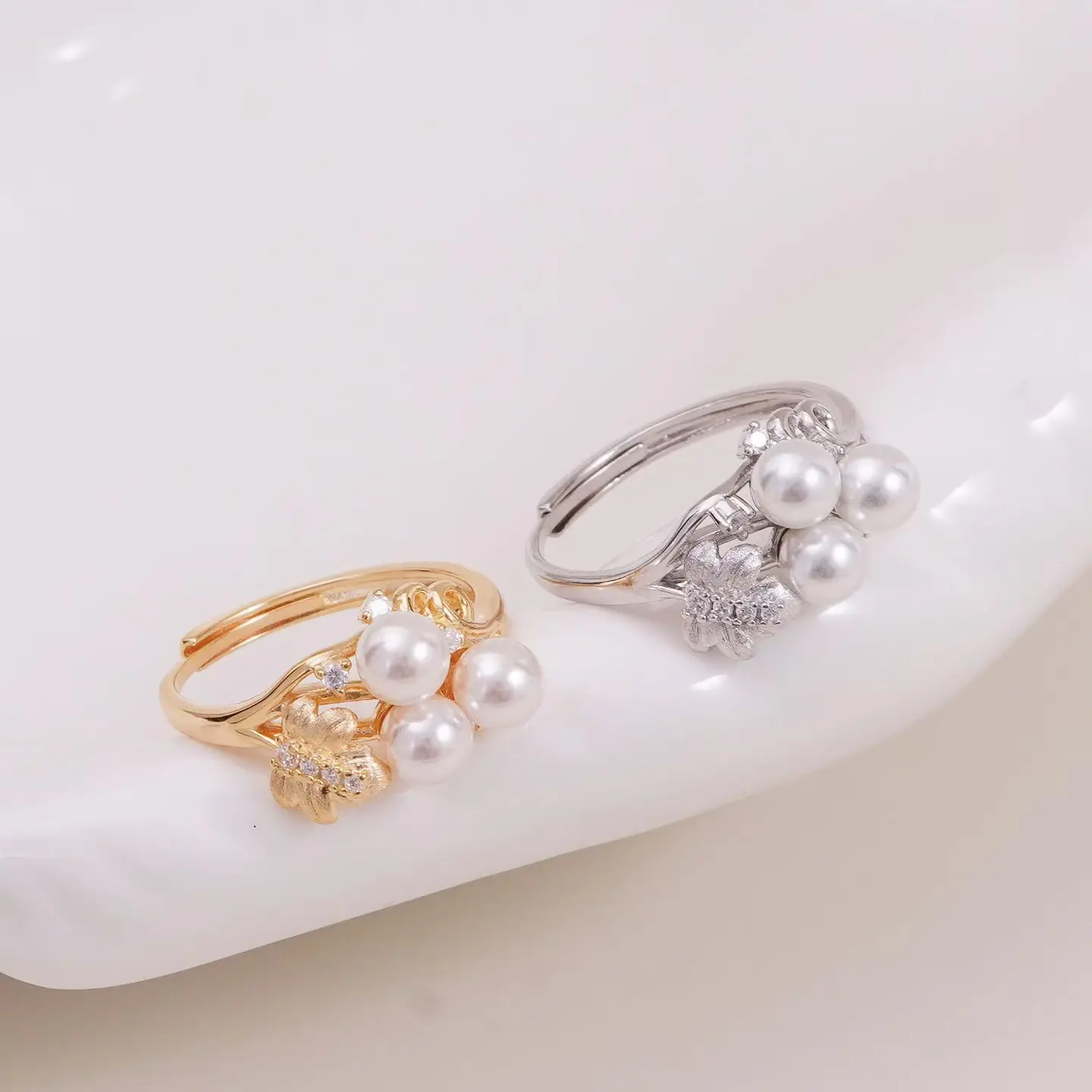 S925 Sterling Silver Adjustable Finger Ring Mountings Base Setting Findings Jewelry Components for 5-5.5mm Pearls 3pcs/lot