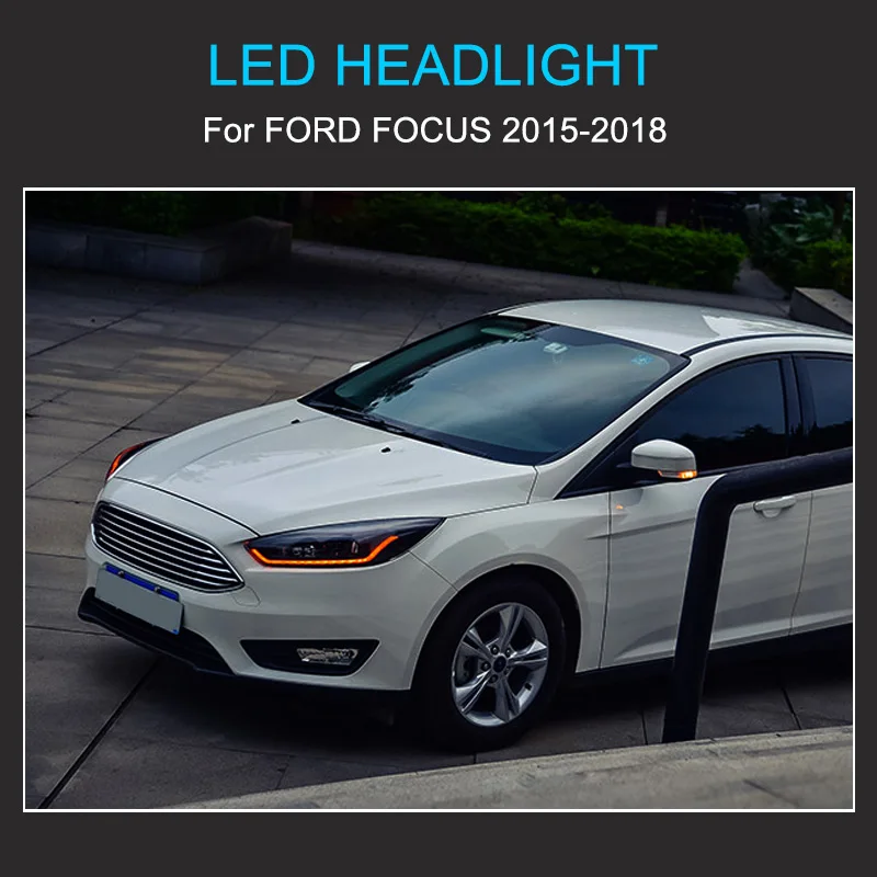 مجموعة مصابيح أمامية ليد لفورد فوكس ، مصابيح أمامية متحركة ، التوصيل والتشغيل مع DRL ، من من من من من من من نوع X