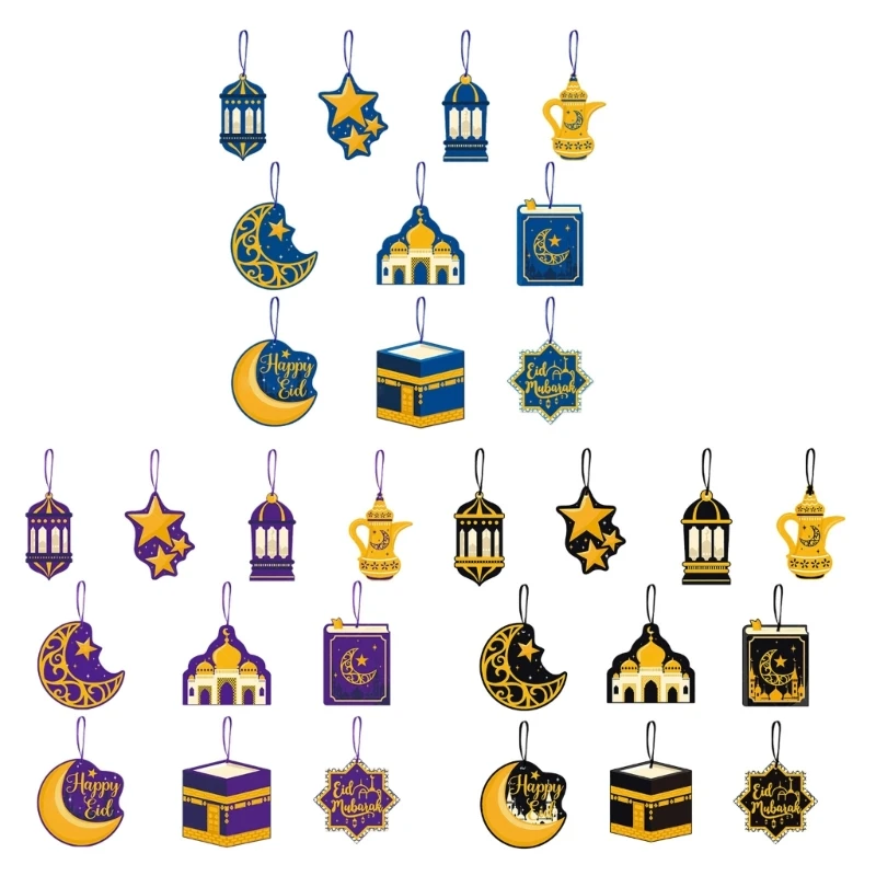 10pcs/set Eid Mubaraks Hanging Decorations MoonStars Paper Pendant Ornament Ramadans Kareems Mosque Sign Eid Alfitr Party 95AA