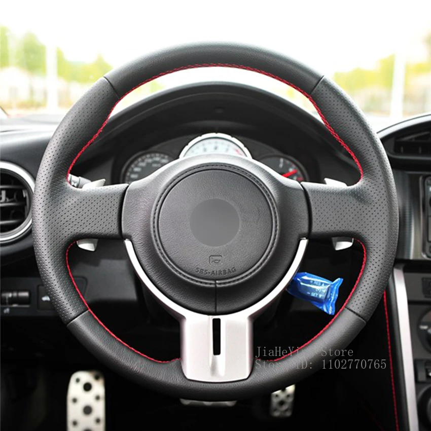 

DIY Hand-Stitched Non-slip Leather Steering Wheel Cover Wrap for Subaru BRZ 2012-2015 Scion FRS Interior Accessories