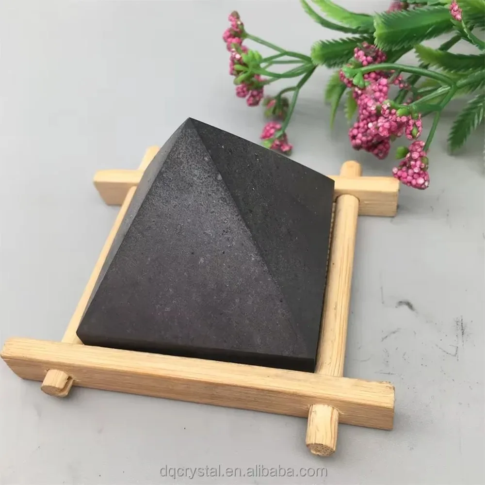 Shungite Pyramid Crystal for Water Purification, EMF Protection, Energy Balancing & Root Chakra Healing, Natural Reiki