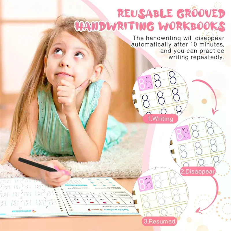 Preschool Grooved Handwriting Practice Book, Reusable Grooved Writing Books,Handwriting Book Practice For Kids