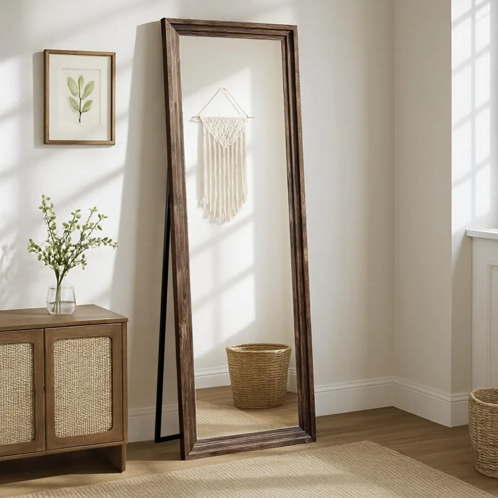 

Eull Length Floor Mirror with Stand, 63"x21" Mirror with Wood Frame for Bedroom, Farmhouse Wall Decor for Women