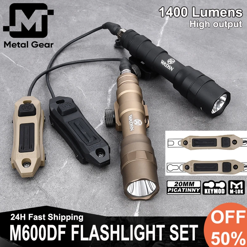 Tactical WADSN M600DF Flashlight 1400Lumens High Power Hunting  M600df Scout Light Dual Function Pressure Switch Fit Mlok Keymod