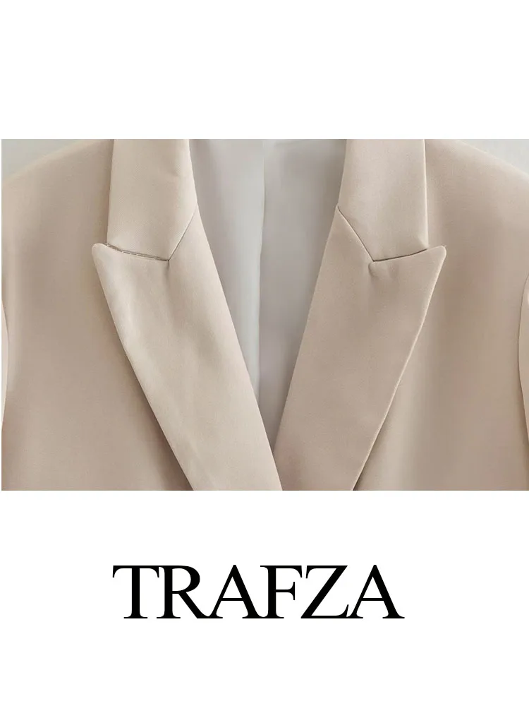 TRAFZA 2024 Women Elegant Solid Commuter With Pockets Long Sleeves Lapel Loose Top Female Chic Casual Retro Versatile Coats TRAF