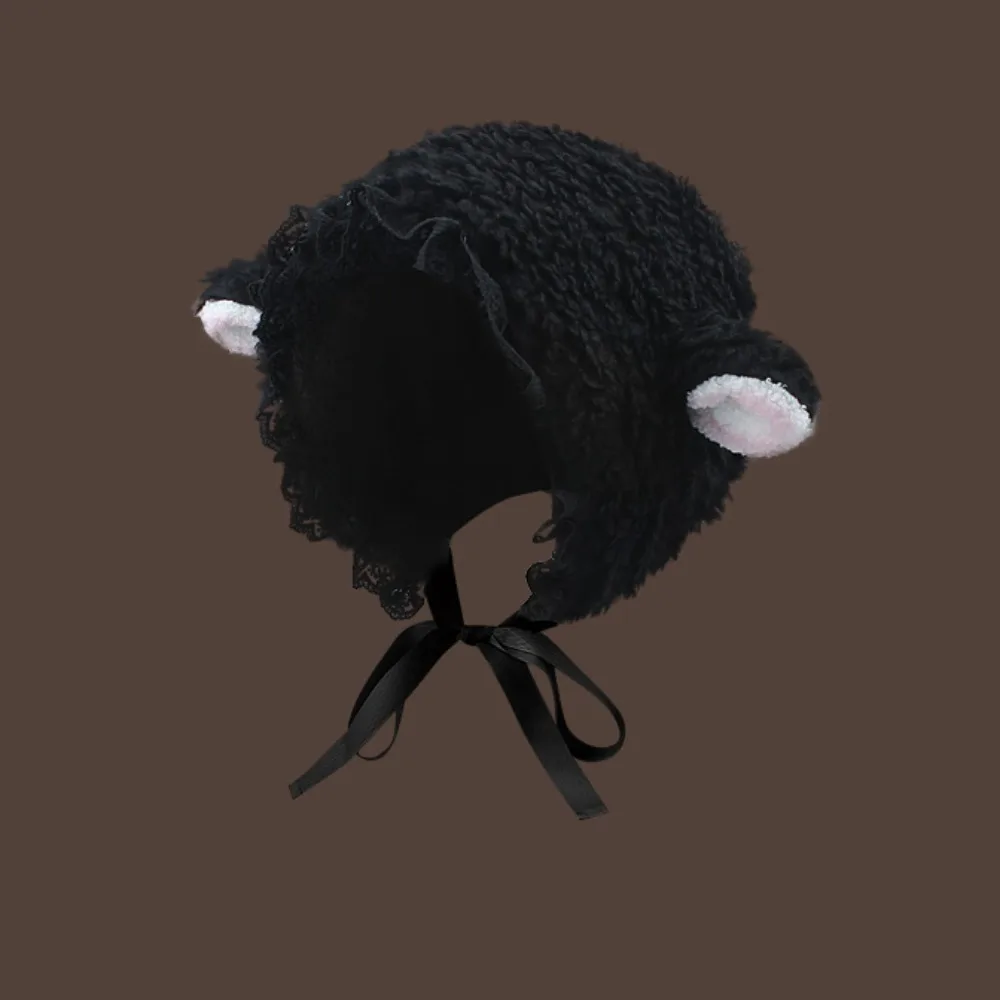 Trendy Soft Fluffy Hats Lamb Cashmere Lace Costume Hats Lamb Ear Cosplay Hat