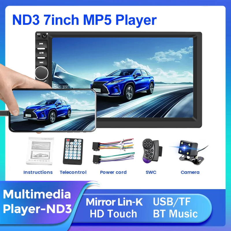 2DIN 7inch HD Touch Screen Car Radio Multimedia Player For MP5 Player Universal Autoradio Audio USB BT TF Intelligent System