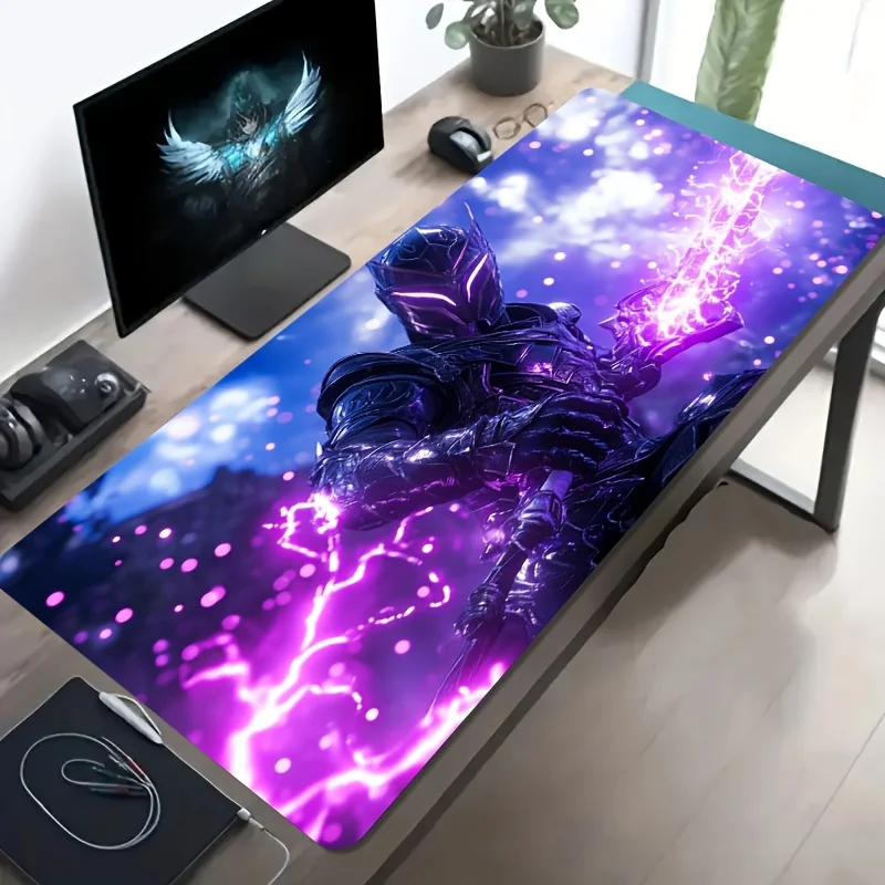 Purple Lightning Large Gaming Mouse Pad Non-Slip Washable Desk Mat Laptop Keyboard Tray Office Computer Decor Oversized Black