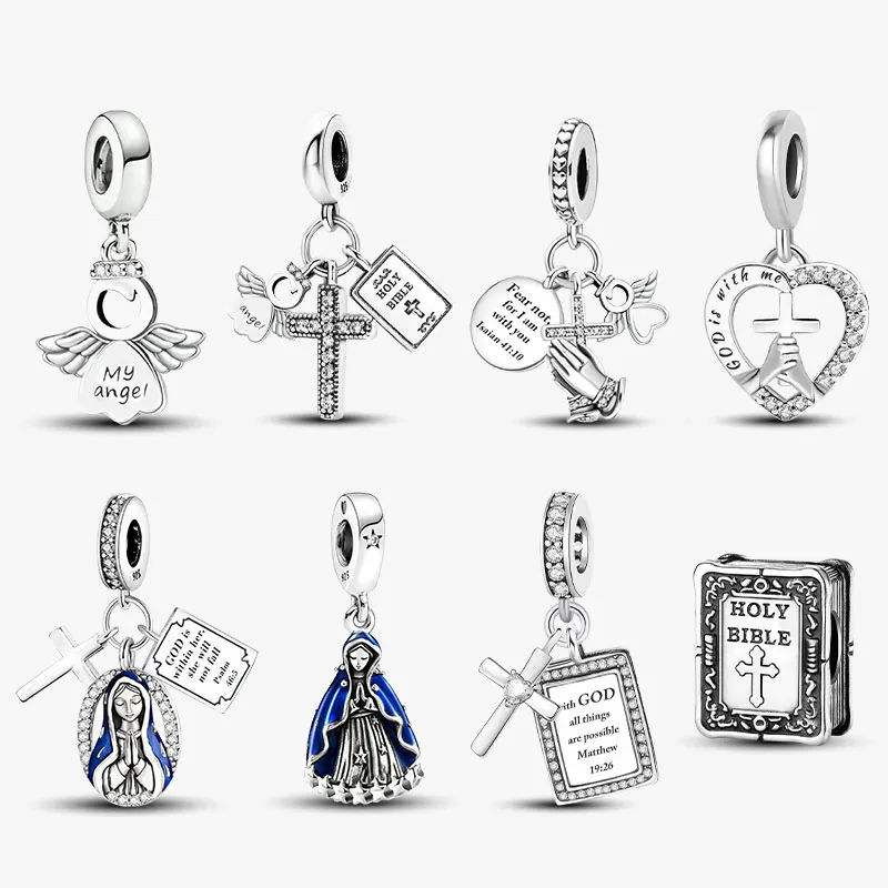 925er Silber vergoldet, Engel, Kreuz, Liebe, Herz, Charms, Perle, DIY-Armband, Armreif, Geschenk, hochwertiger Modeschmuck für Damen
