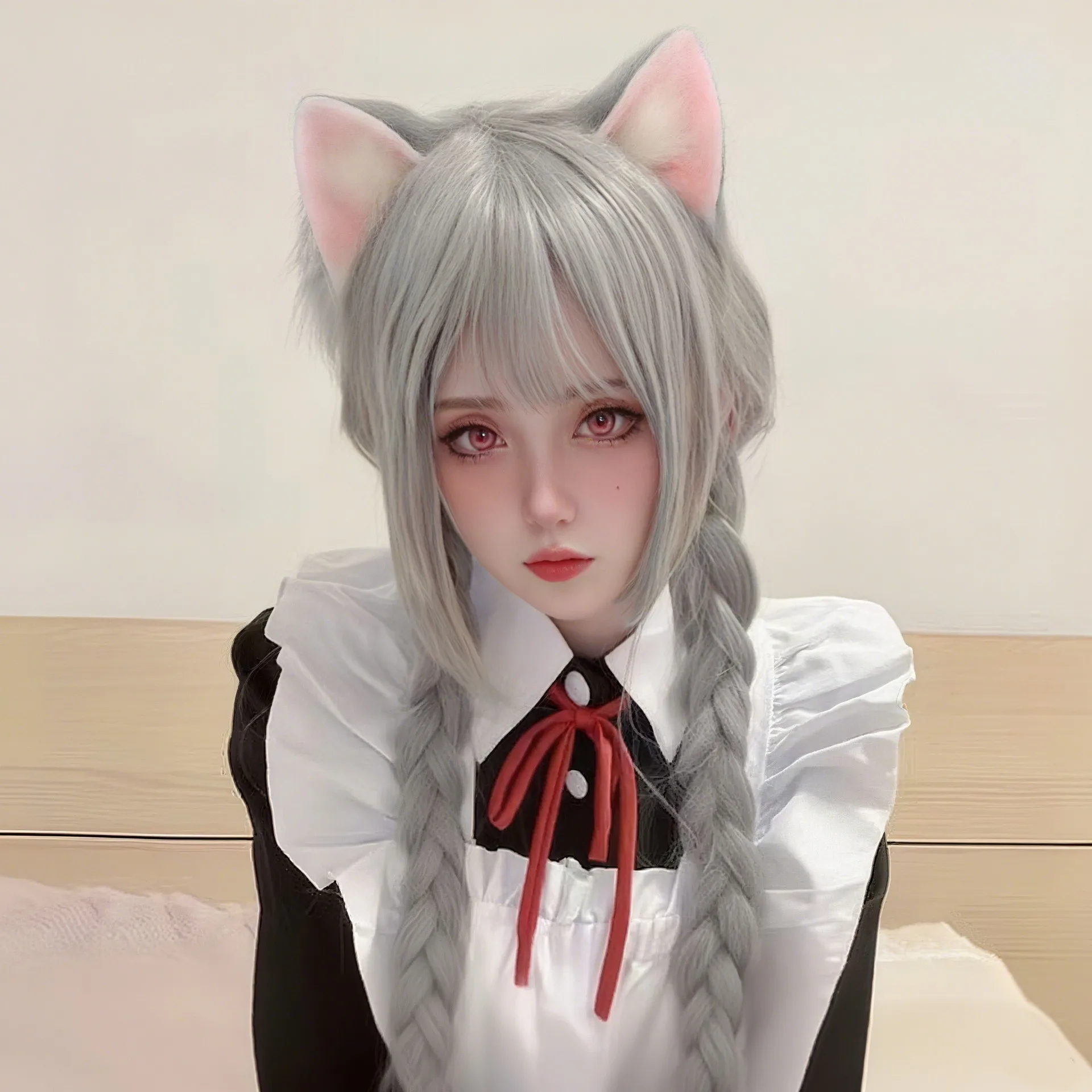 Cosplay Anime Hair Clip Cat Ear Gray Pink Hair Clips Furry Animal Ears Barrettes Plush Double Braid Hair Cosplay Accessory
