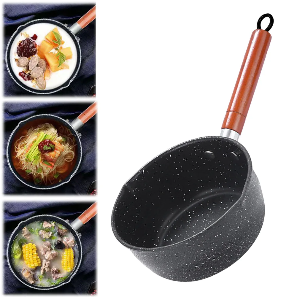 

Non-Stick Sauce Pan Cooking Pot with Pour Spout Milk Saucepan Wooden Handle Stick Proof Sauce Pan for Induction Cooker Gas Stove