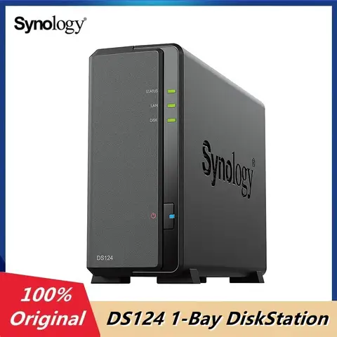 Original Synology DS124 1-Bay DiskStation NAS/Storage Server Desktop Ethernet LAN Black RTD1619 (Diskless)