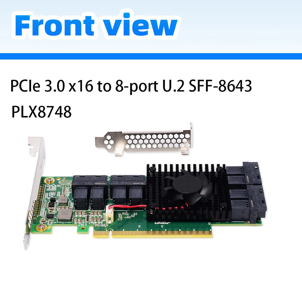 ADT-Link PCIe X16 To 8-port U.2 NVMe SSD Expansion Card PLX8749 Chipset / 8port M.2 Board / SFF-8643 / SFF8643 To SFF-8639 Cable